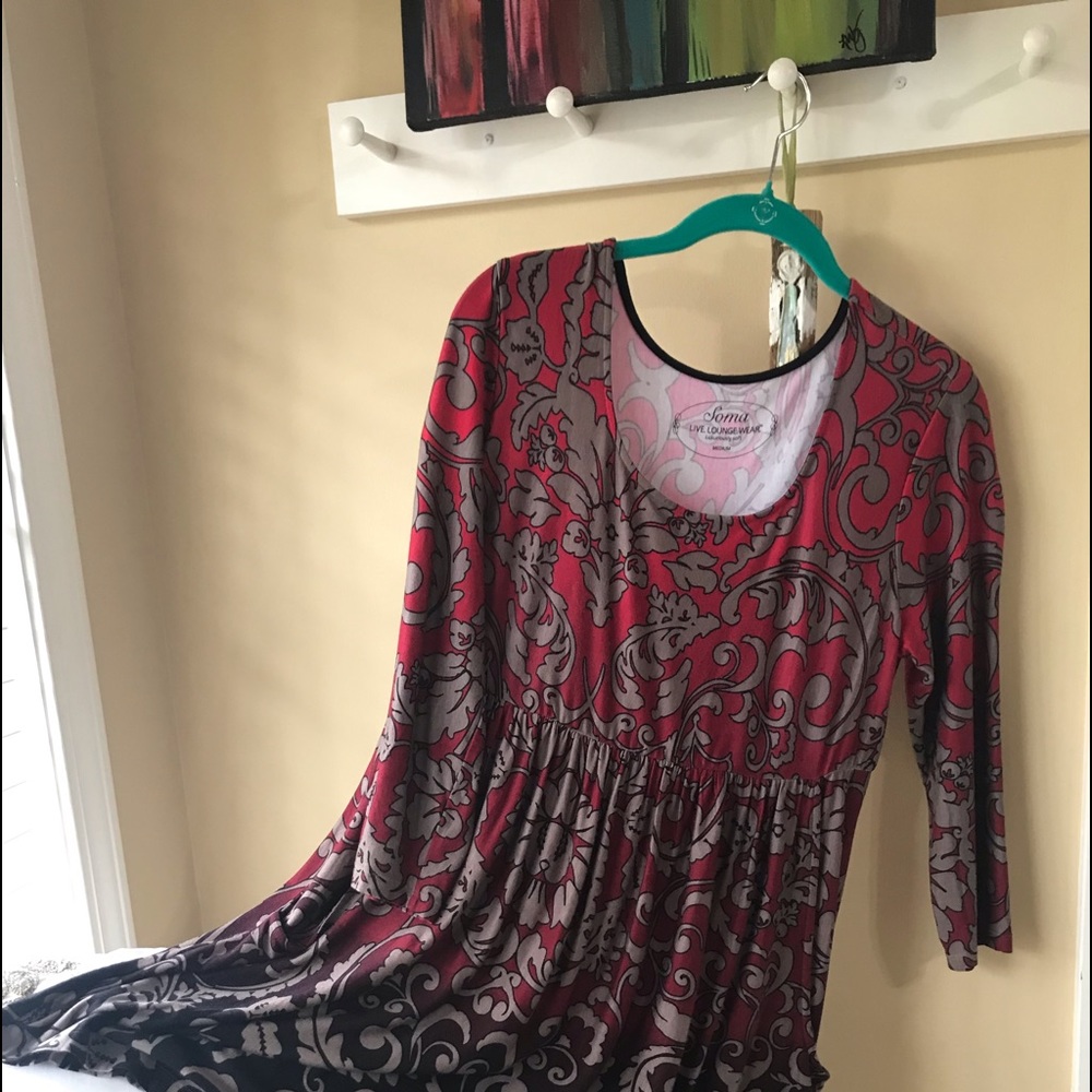 Chico’s Soma lounge size M 3/4 sleeves jersey knit leisure party yoga red black - Picture 3 of 10